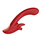Red Angel’s Kiss dual-zone vibrator, curved side profile