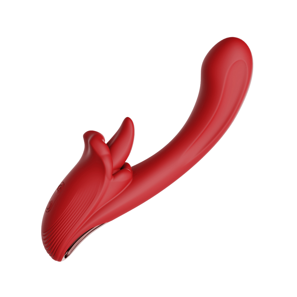 Red Angel’s Kiss warming dual-zone vibrator, front three-quarter view