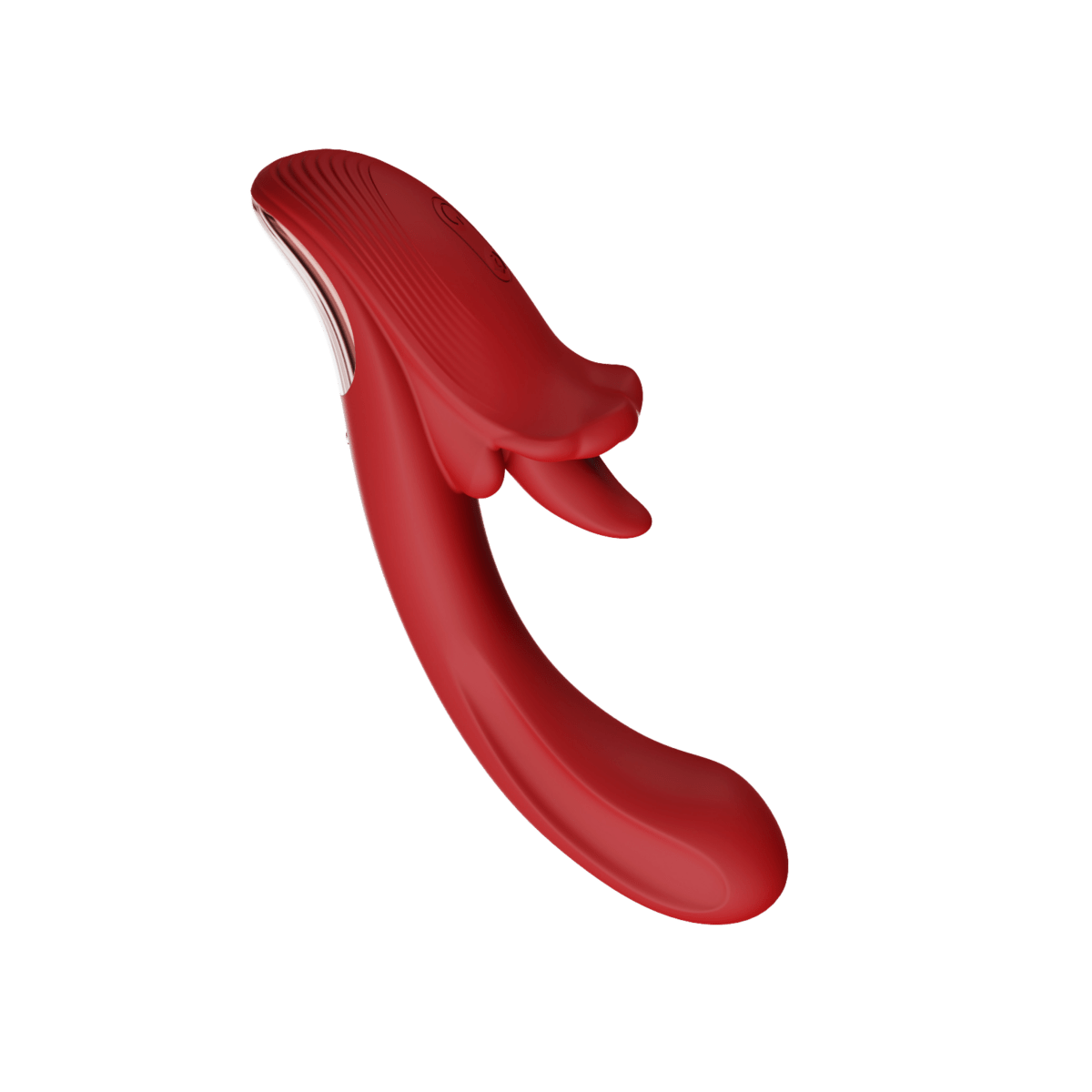 Red Angel’s Kiss vibrator underside showing dual stimulation tips