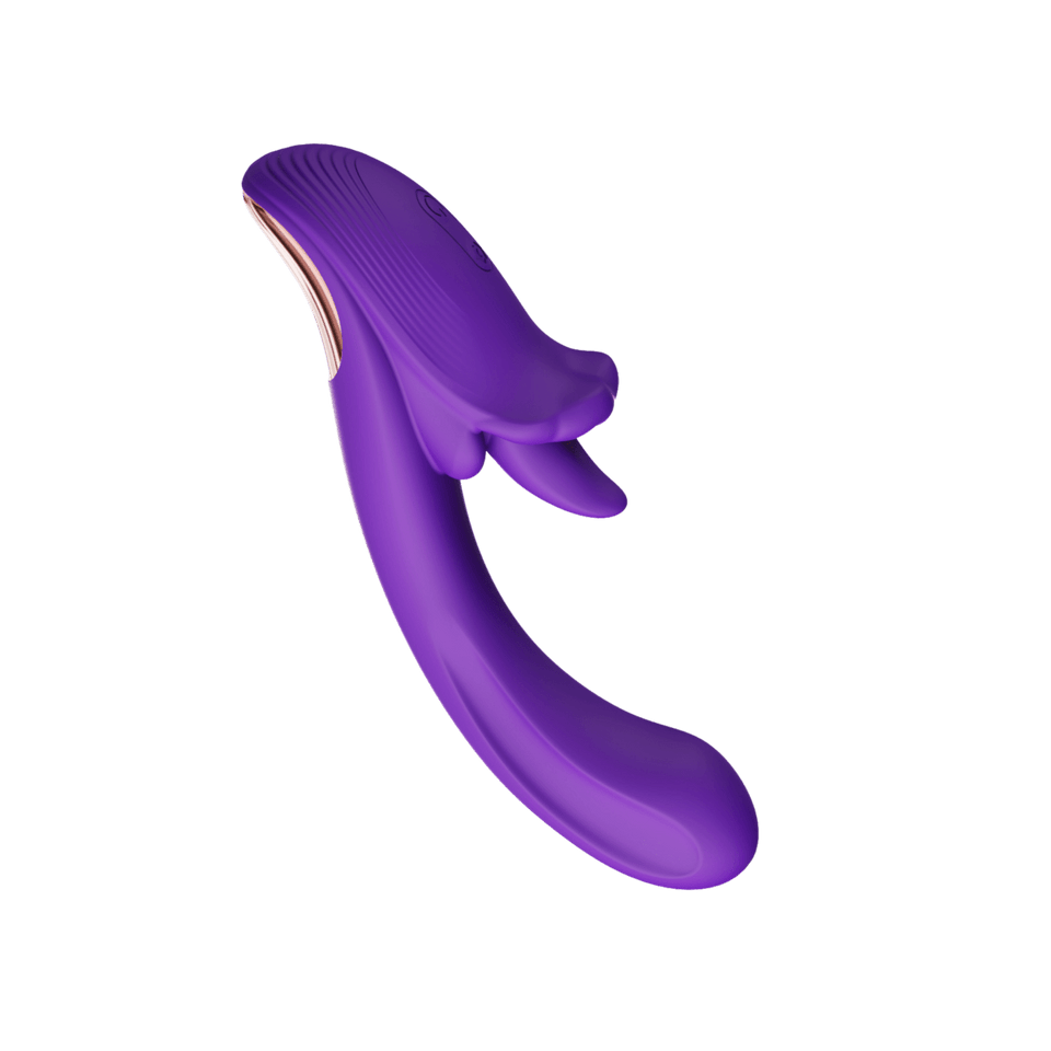 Purple Angel’s Kiss vibrator underside showing dual stimulation tips