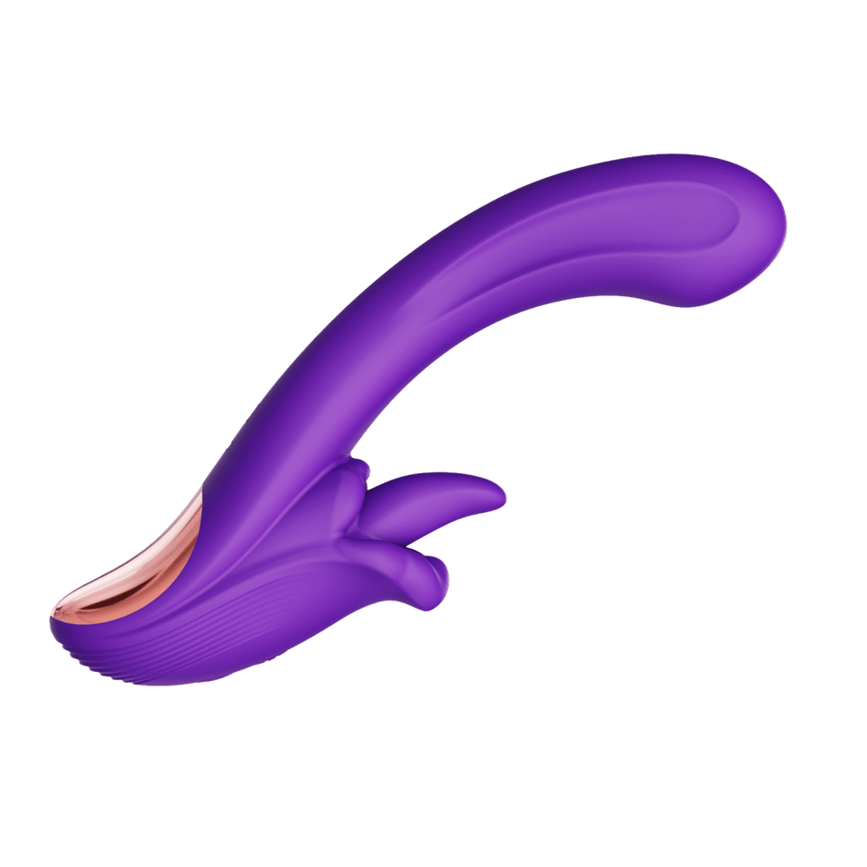 Purple Angel’s Kiss dual-zone vibrator, curved side profile