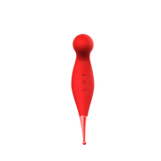 Red Bewitch suction vibrator, rear control view