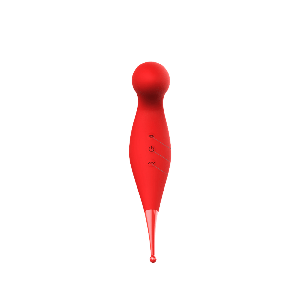 Red Bewitch suction vibrator, rear control view