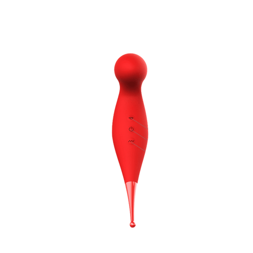 Red Bewitch suction vibrator, rear control view
