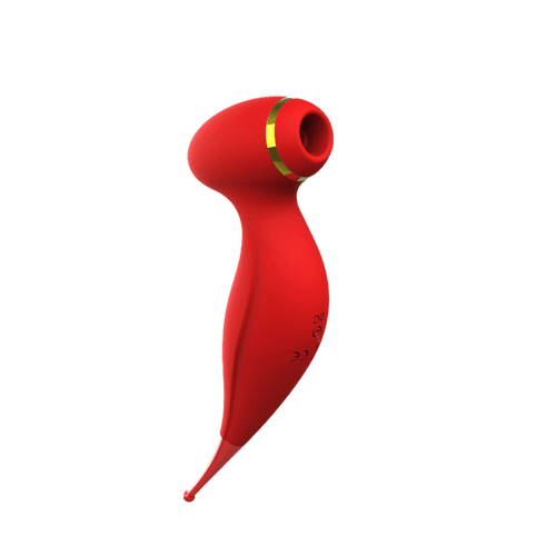 Red Bewitch air-pulse suction vibrator, front three-quarter view