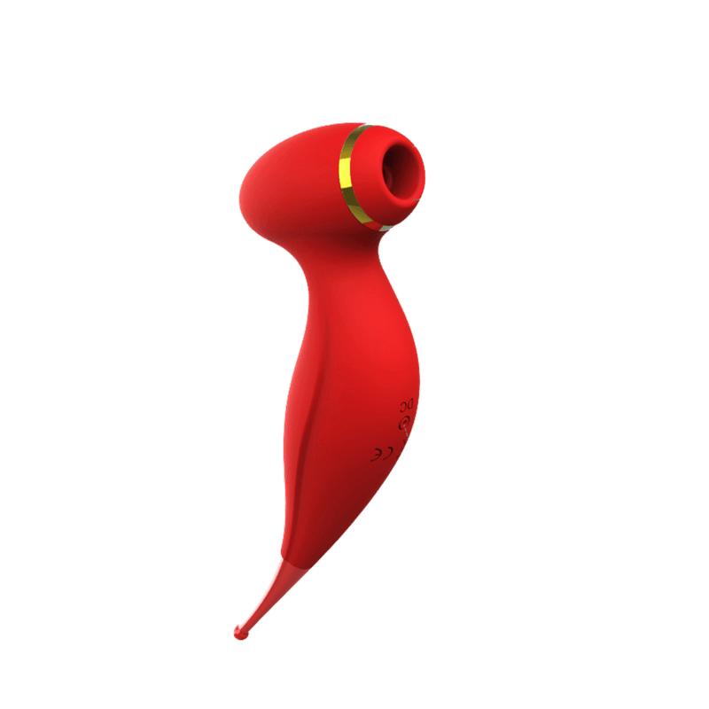 Red Bewitch air-pulse suction vibrator, front three-quarter view