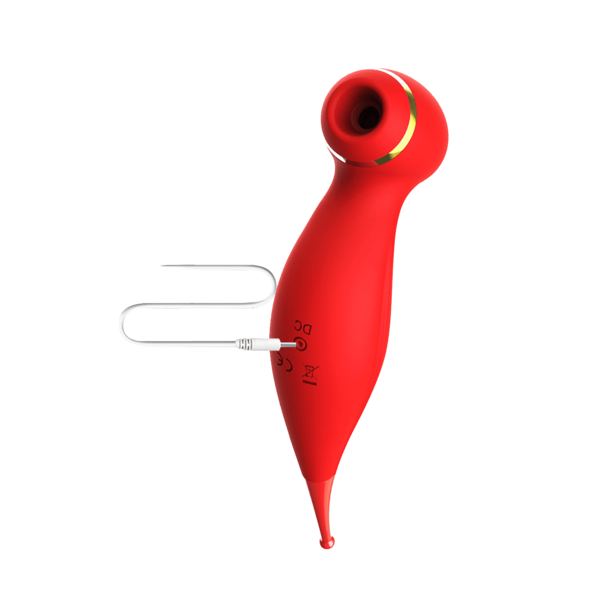 Red Bewitch air-pulse suction vibrator with charging cable