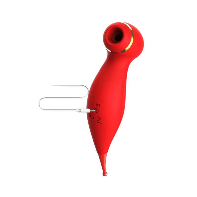Red Bewitch air-pulse suction vibrator with charging cable