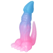 Pink and blue Eros VII glow-in-the-dark fantasy dildo with suction base