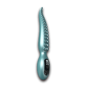 Teal Kraken anal vibrator, front control view with textured shaft and display