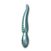 Teal Kraken anal vibrator, side profile showing the textured curved shaft