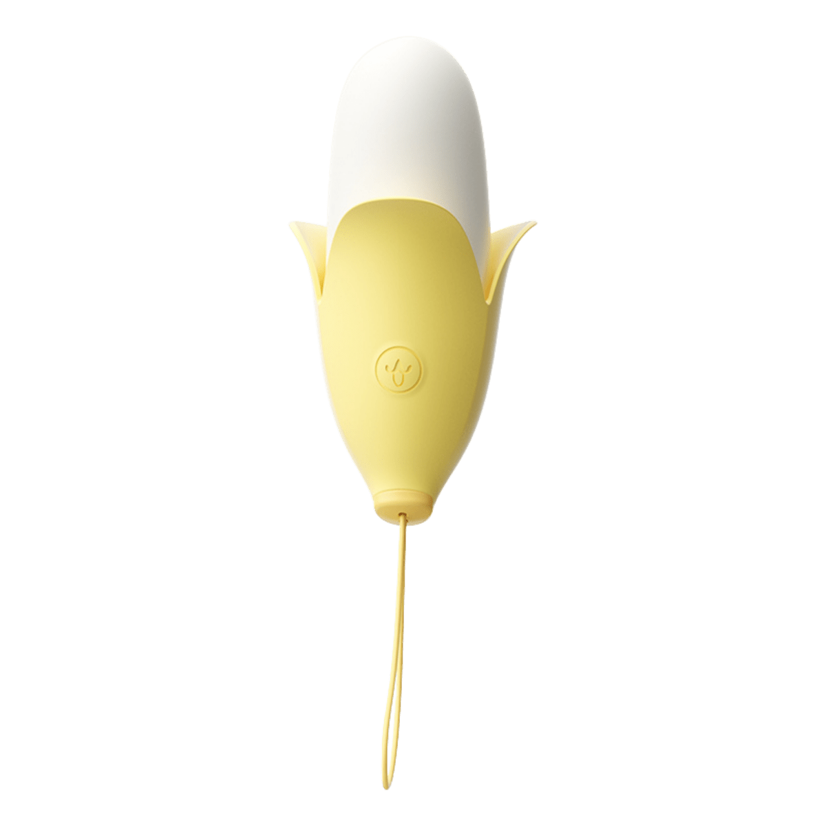 Yellow and white Little Banana wearable vibrator, rear control view