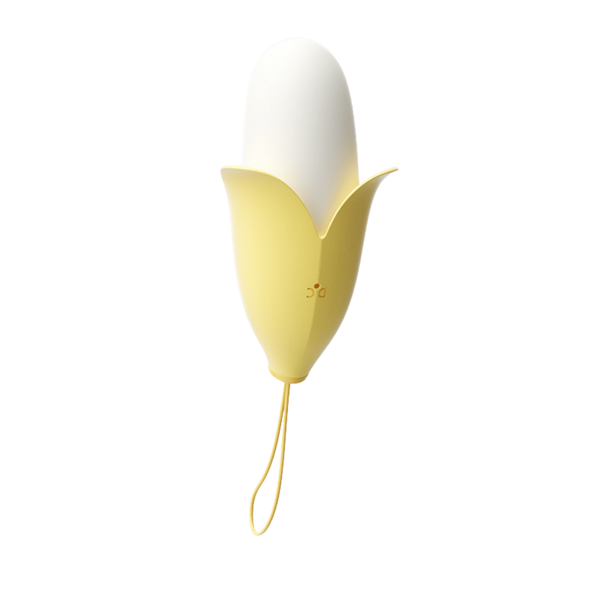 Yellow and white Little Banana wearable vibrator, paired front and rear views