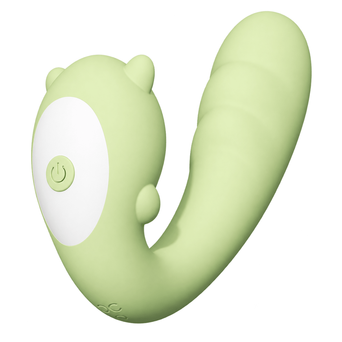 Green Little Bear suction and vibration toy, control-side view