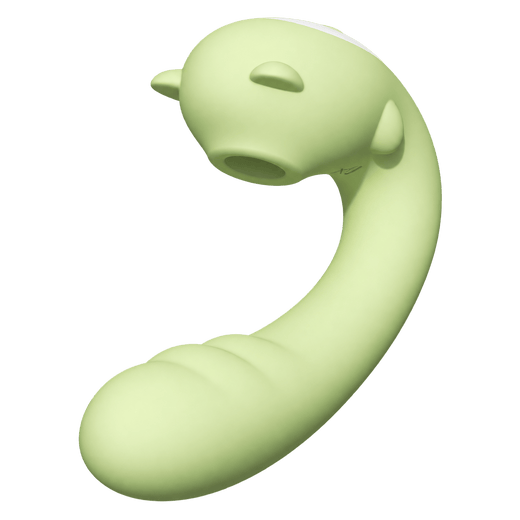 Green Little Bear suction and vibration toy, front three-quarter view